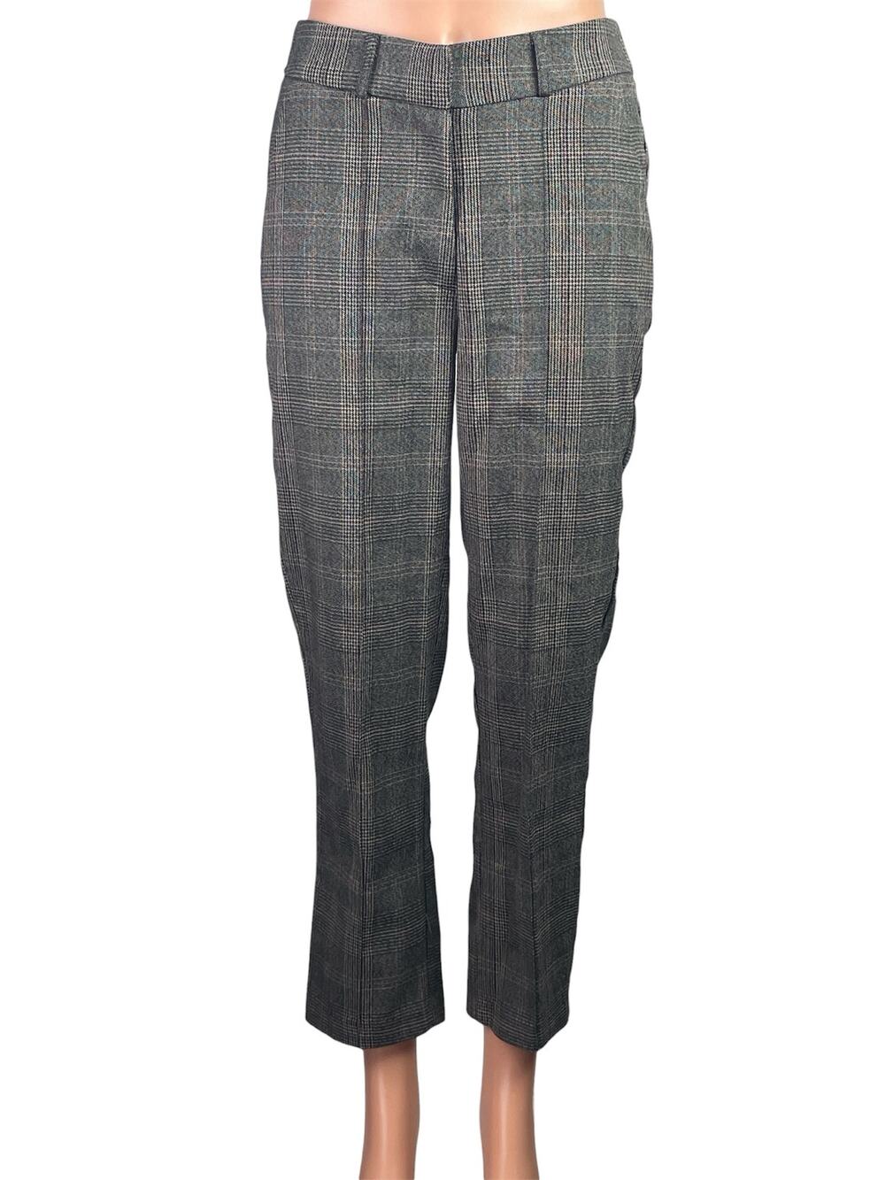 Vero Moda Womens Gray Plaid Checkered Mid Rise Straight Leg Trousers Pants Sz S